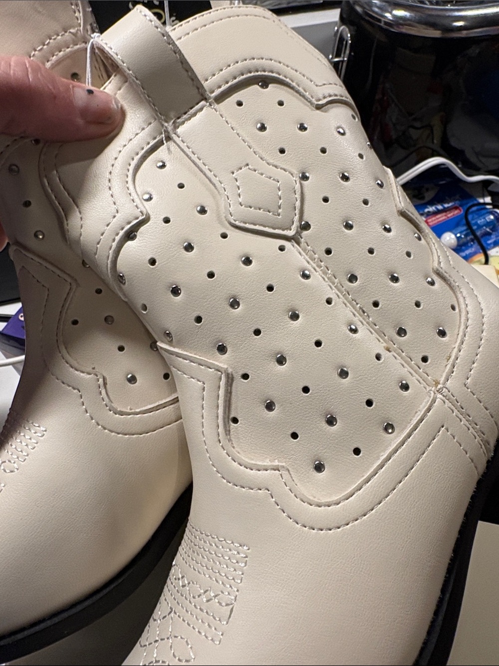 art class Cream Girls' Western Ankle Boots with Perforated Detail - Picture 5 of 7